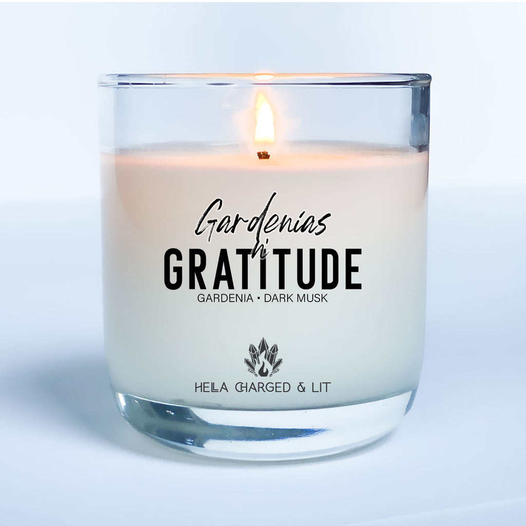 Gardenias N' Gratitude - Candle - Hella Charged & LIT | Ethically Made Sustainable Vegan Candles, Jewelry & More 