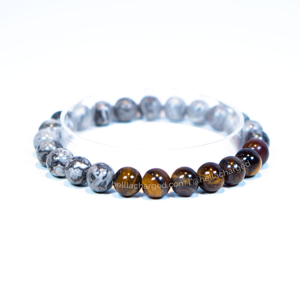 Tiger's Eye / Grey Jasper Bracelet - Ethically Made Sustainable Vegan Candles, Jewelry & More | Hella Charged & LIT 