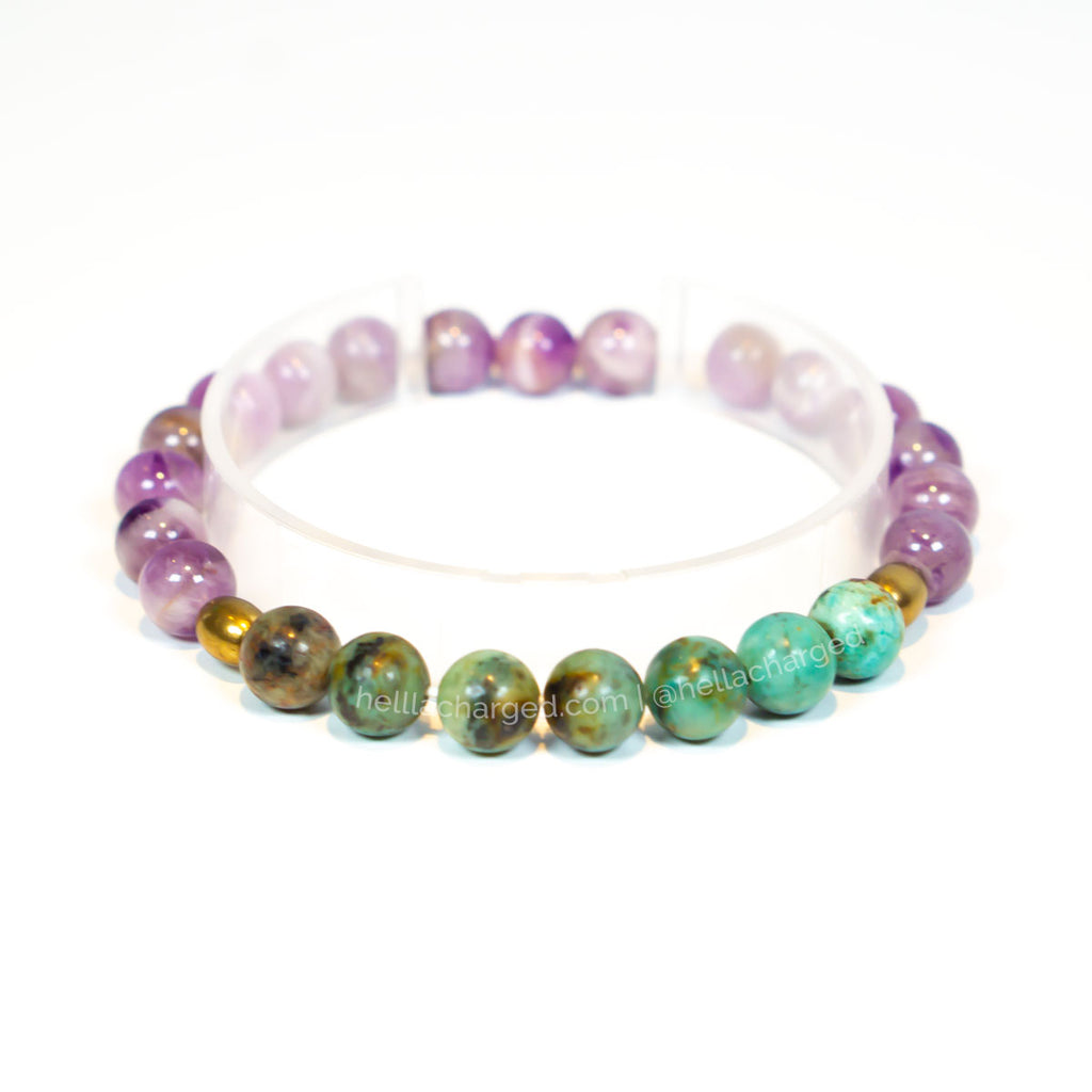 African Turquoise/ Amethyst Bracelet - Ethically Made Sustainable Vegan Candles, Jewelry & More | Hella Charged & LIT 